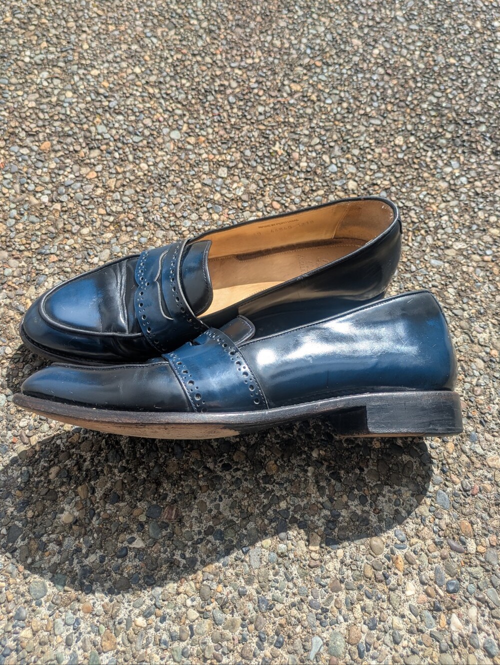 The Office of Angela Scott Blue Black Leather Penny Loafers